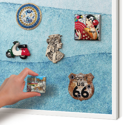Wand-Magnettafel für Reisesouvenirs mit weißem Rahmen Blaue Wellen