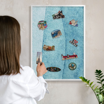 Wand-Magnettafel für Reisesouvenirs mit weißem Rahmen Blaue Wellen