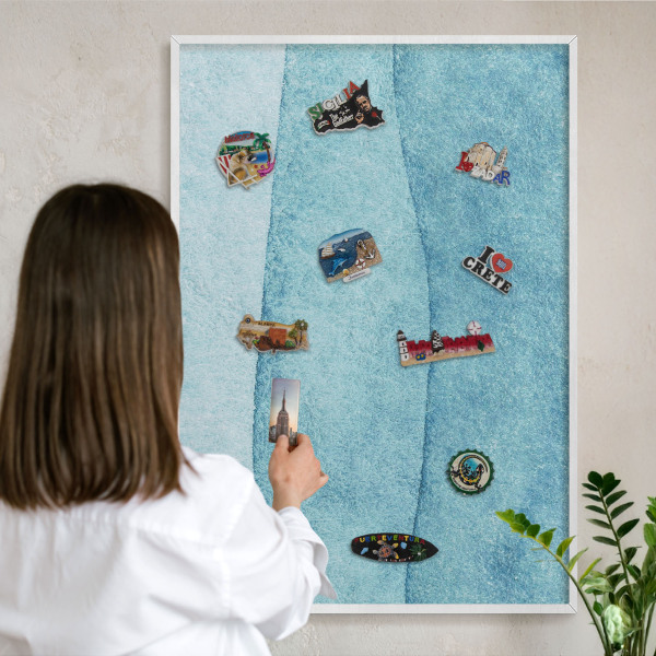 Wand-Magnettafel für Reisesouvenirs mit weißem Rahmen Blaue Wellen