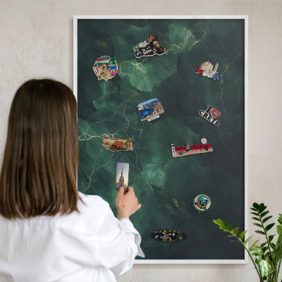Wand-Magnettafel für Reisesouvenirs mit weißem Rahmen Grüntiefe