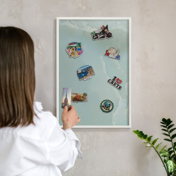 Wand-Magnettafel für Reisesouvenirs mit weißem Rahmen Friedliche Harmonie