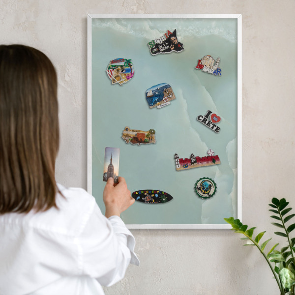 Wand-Magnettafel für Reisesouvenirs mit weißem Rahmen Friedliche Harmonie