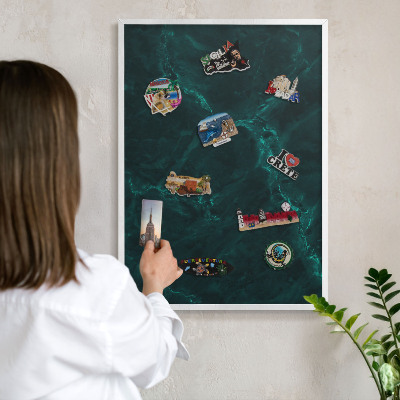 Wand-Magnettafel für Reisesouvenirs mit weißem Rahmen Grüntiefe