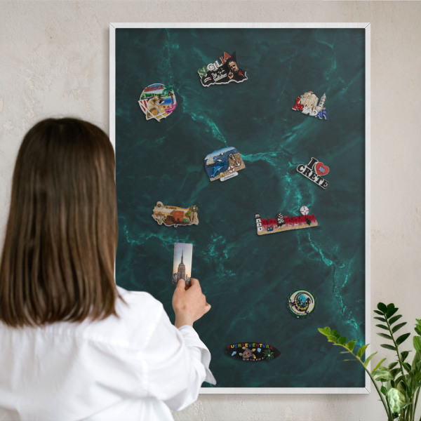 Wand-Magnettafel für Reisesouvenirs mit weißem Rahmen Grüntiefe