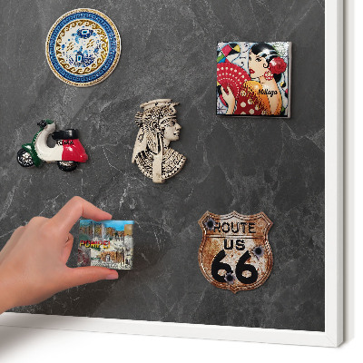 Magnettafel aus Metall für Souvenirs in weißem Rahmen Graue Eleganz