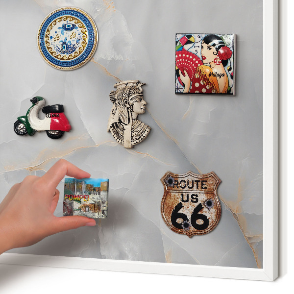 Wand-Magnettafel für Reisesouvenirs mit weißem Rahmen Graue Adern