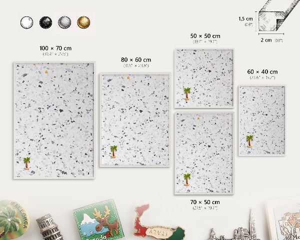 Wand-Magnettafel für Reisesouvenirs mit weißem Rahmen Terrazzo-Stil