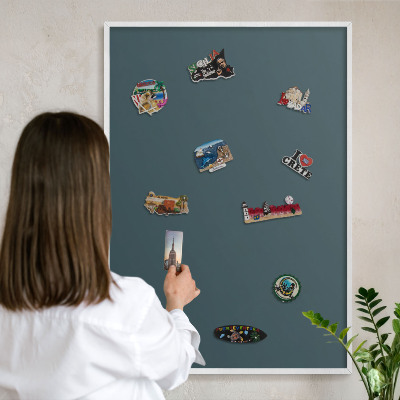 Magnettafel aus Metall für Souvenirs in weißem Rahmen Türkis