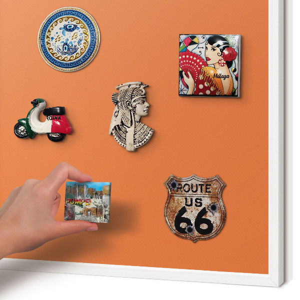 Wand-Magnettafel für Reisesouvenirs mit weißem Rahmen Kräftiges Orange