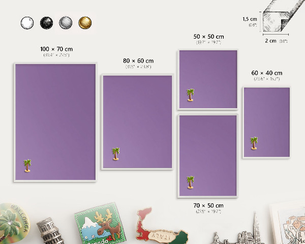 Wand-Magnettafel für Reisesouvenirs mit weißem Rahmen Violett