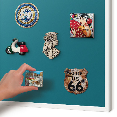 Wand-Magnettafel für Reisesouvenirs mit weißem Rahmen Dunkeltürkis