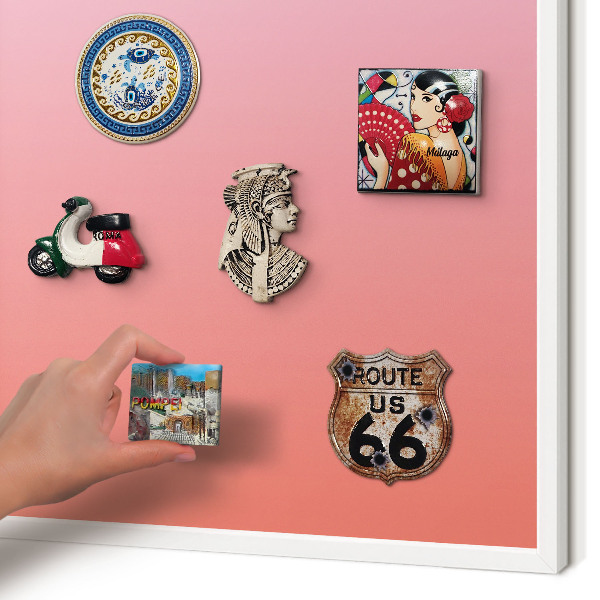 Magnettafel aus Metall für Souvenirs in weißem Rahmen Rosa-Orange