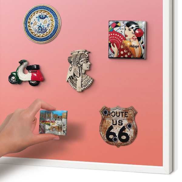 Magnettafel aus Metall für Souvenirs in weißem Rahmen Rosa-Orange