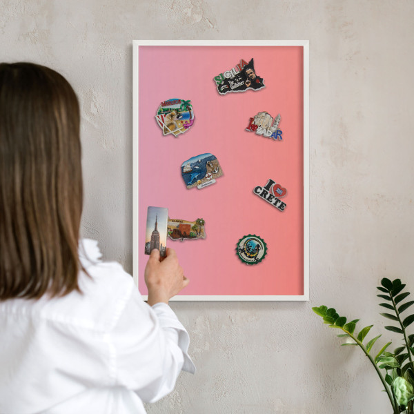Magnettafel aus Metall für Souvenirs in weißem Rahmen Rosa-Orange