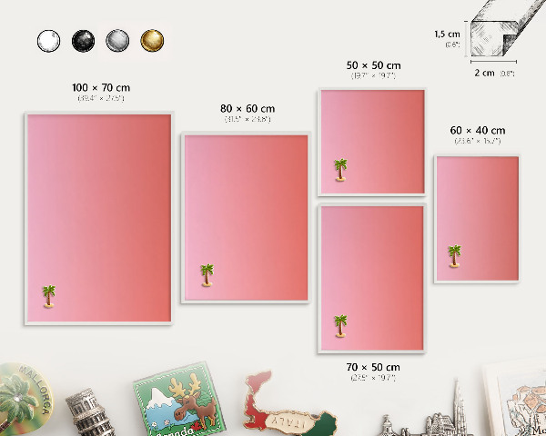 Magnettafel aus Metall für Souvenirs in weißem Rahmen Rosa-Orange