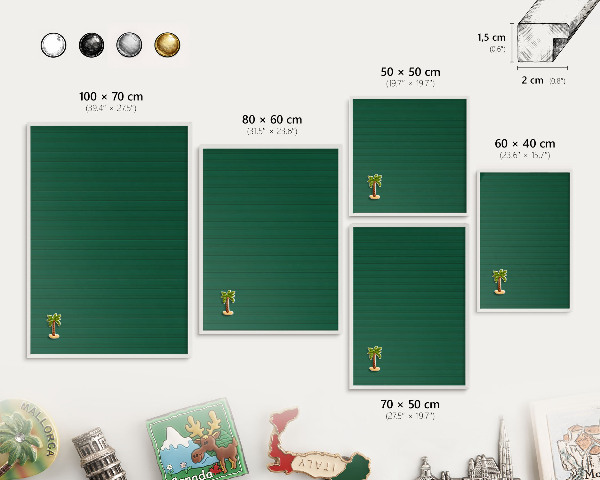 Wand-Magnettafel für Reisesouvenirs mit weißem Rahmen Grüne Streifen