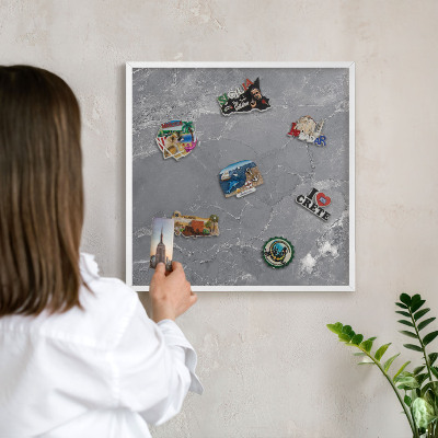 Wand-Magnettafel für Reisesouvenirs mit weißem Rahmen Grauer Marmor