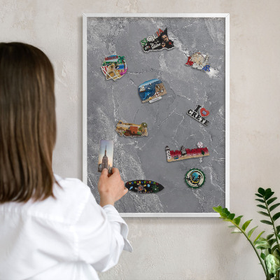Wand-Magnettafel für Reisesouvenirs mit weißem Rahmen Grauer Marmor