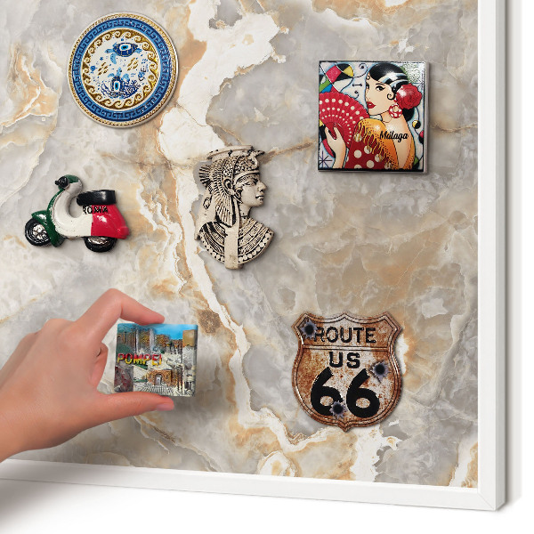 Wand-Magnettafel für Reisesouvenirs mit weißem Rahmen Marmor-Eleganz