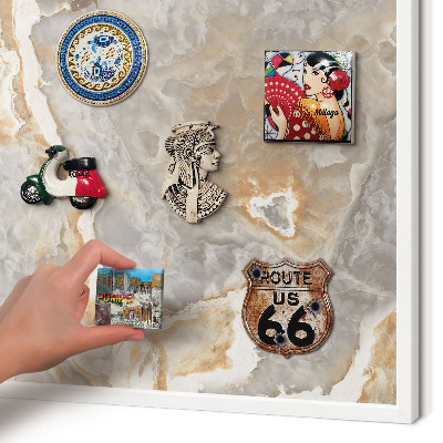 Wand-Magnettafel für Reisesouvenirs mit weißem Rahmen Marmor-Eleganz