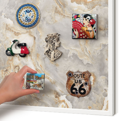 Magnettafel aus Metall für Souvenirs in weißem Rahmen Marmor-Eleganz