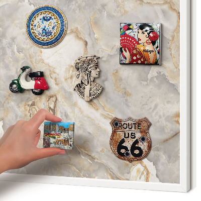 Magnettafel aus Metall für Souvenirs in weißem Rahmen Marmor-Eleganz