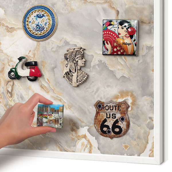 Magnettafel aus Metall für Souvenirs in weißem Rahmen Marmor-Eleganz