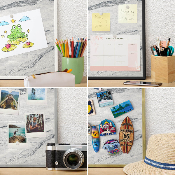 Wand-Magnettafel für Reisesouvenirs mit weißem Rahmen Graue Eleganz