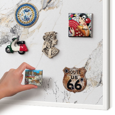 Magnettafel aus Metall für Souvenirs in weißem Rahmen Marmoroptik