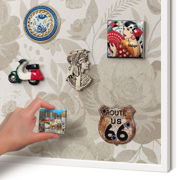 Magnettafel aus Metall für Souvenirs in weißem Rahmen Vintage-Blumen