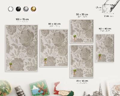 Magnettafel aus Metall für Souvenirs in weißem Rahmen Vintage-Blumen