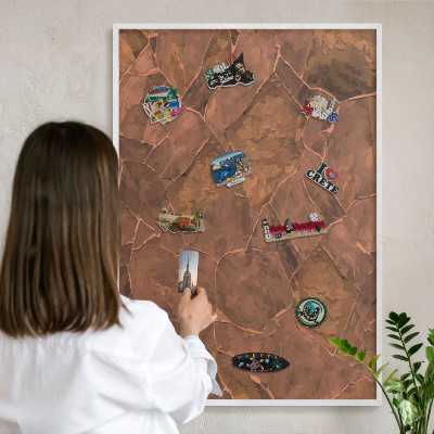 Magnettafel aus Metall für Souvenirs in weißem Rahmen Steinstruktur
