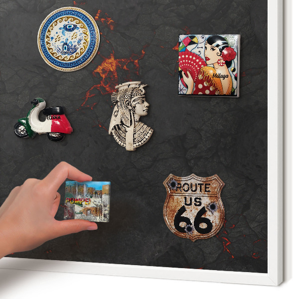 Wand-Magnettafel für Reisesouvenirs mit weißem Rahmen Vulkanische Lava