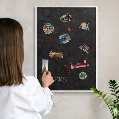 Wand-Magnettafel für Reisesouvenirs mit weißem Rahmen Vulkanische Lava