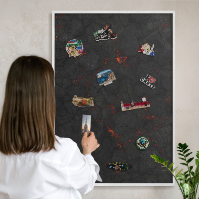 Wand-Magnettafel für Reisesouvenirs mit weißem Rahmen Vulkanische Lava