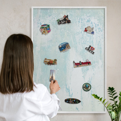 Wand-Magnettafel für Reisesouvenirs mit weißem Rahmen Pastellabschürfungen