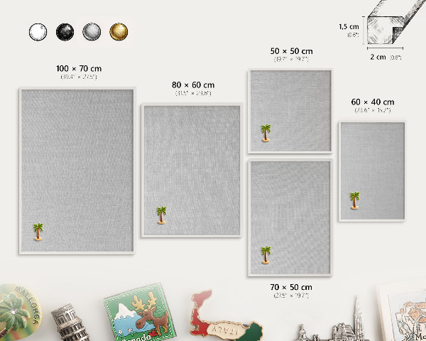 Wand-Magnettafel für Reisesouvenirs mit weißem Rahmen Subtile Eleganz
