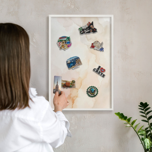 Wand-Magnettafel für Reisesouvenirs mit weißem Rahmen Pastellfrieden