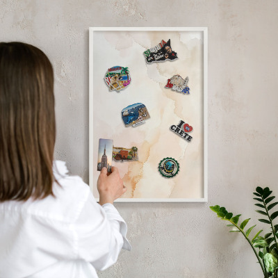 Wand-Magnettafel für Reisesouvenirs mit weißem Rahmen Pastellfrieden