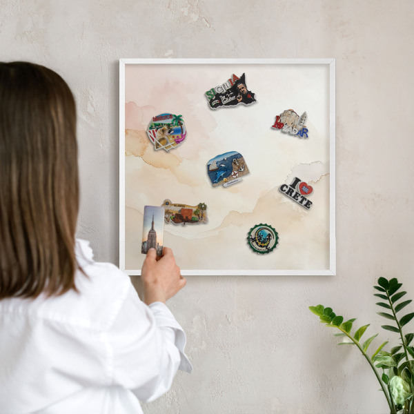 Wand-Magnettafel für Reisesouvenirs mit weißem Rahmen Pastellfrieden