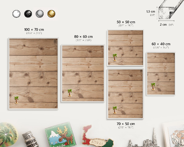 Magnettafel aus Metall für Souvenirs in weißem Rahmen Holzstruktur