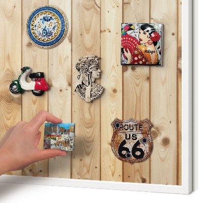 Wand-Magnettafel für Reisesouvenirs mit weißem Rahmen Holzbretter