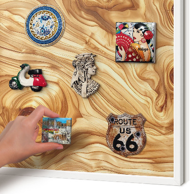 Wand-Magnettafel für Reisesouvenirs mit weißem Rahmen Holzstruktur