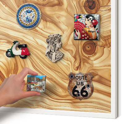 Wand-Magnettafel für Reisesouvenirs mit weißem Rahmen Holzstruktur