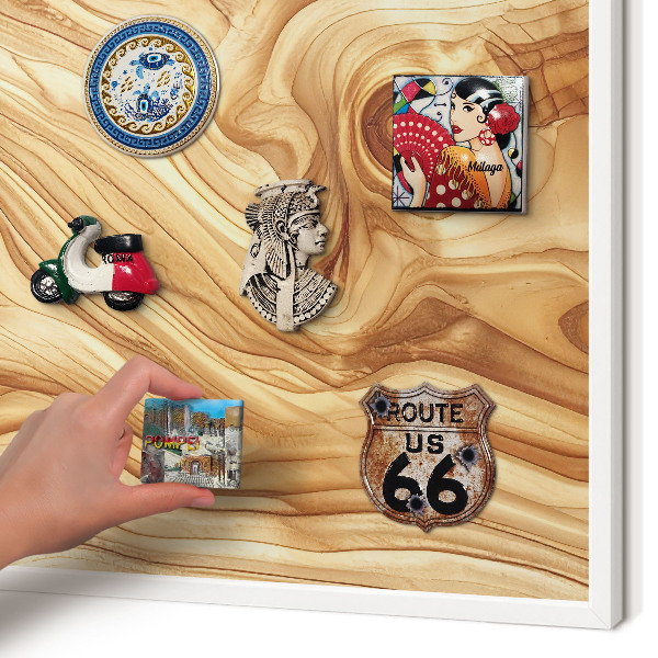 Wand-Magnettafel für Reisesouvenirs mit weißem Rahmen Holzstruktur
