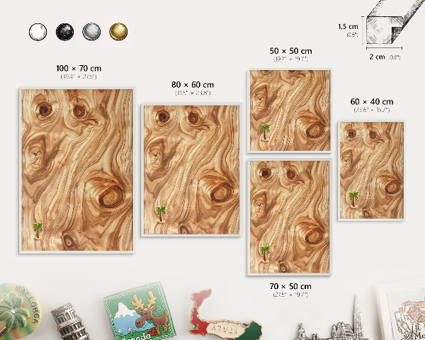 Wand-Magnettafel für Reisesouvenirs mit weißem Rahmen Holzstruktur