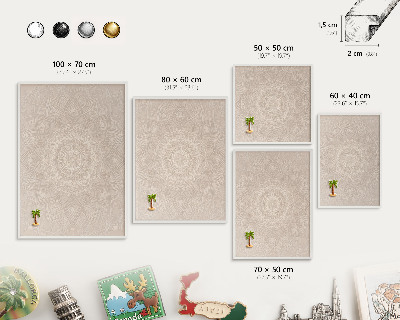 Wand-Magnettafel für Reisesouvenirs mit weißem Rahmen Dekorative Mandala