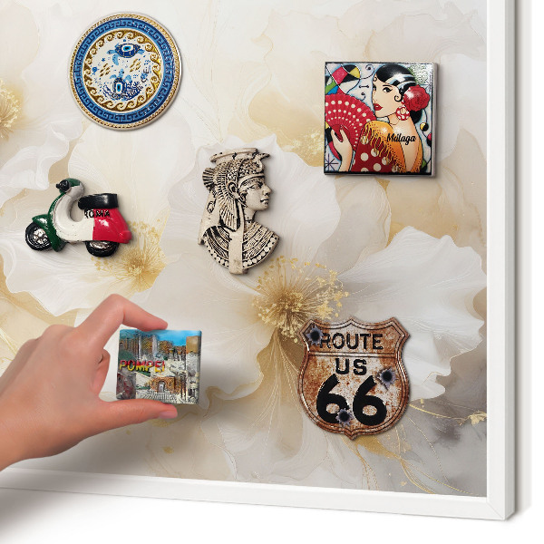 Wand-Magnettafel für Reisesouvenirs mit weißem Rahmen Pastellblumen