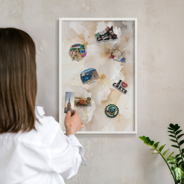 Wand-Magnettafel für Reisesouvenirs mit weißem Rahmen Pastellblumen