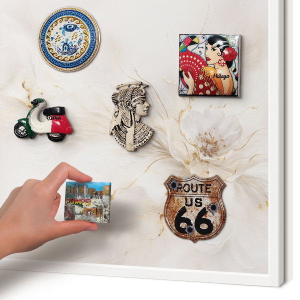 Magnettafel aus Metall für Souvenirs in weißem Rahmen Florale Eleganz